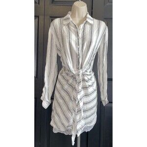 Alythea White Black Striped Tie Waist Shirt Dress S